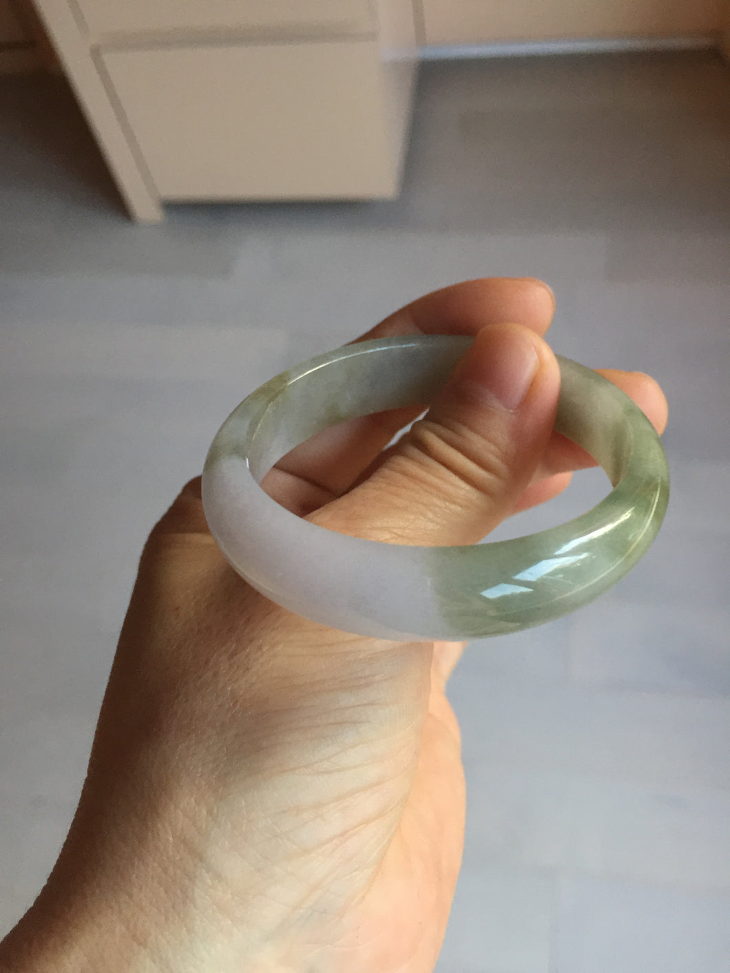 50.5mm 100% natural Type A light green/purple oval  jadeite jade bangle Y166-3705