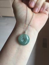 Load image into Gallery viewer, 18.5-21mm Type A 100% Natural oily dark green gray Jadeite Jade Safety Guardian Button donuts couple pendant PC131
