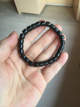 Load image into Gallery viewer, 7x6.2mm 100% Natural black nephrite(Mo Yu, 墨玉) cylinder bead bracelet for 50-55mm HN2
