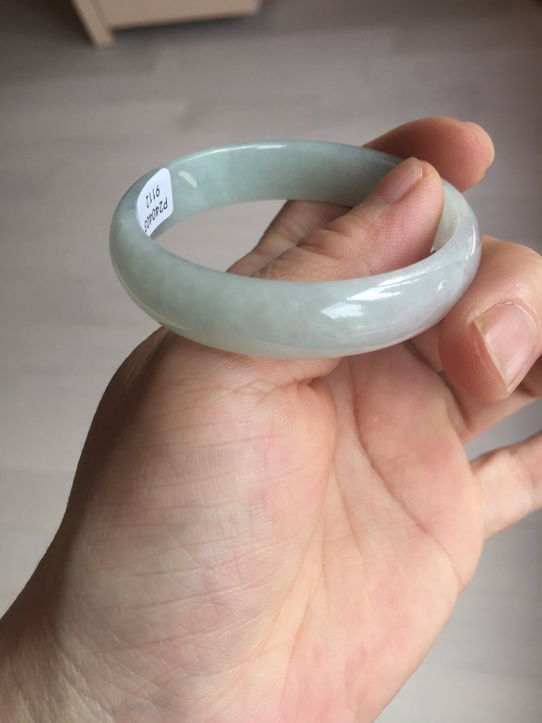 48mm certified 100% natural Type A icy watery green white oval jadeite jade bangle BH84-9112