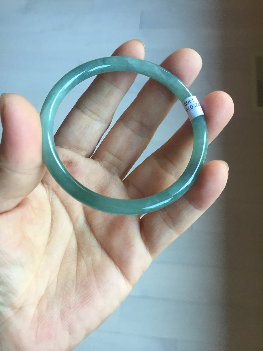 55mm Certified Type A 100% Natural light green/blue/gray Guatemala slim round cut Jadeite bangle PD65-1469