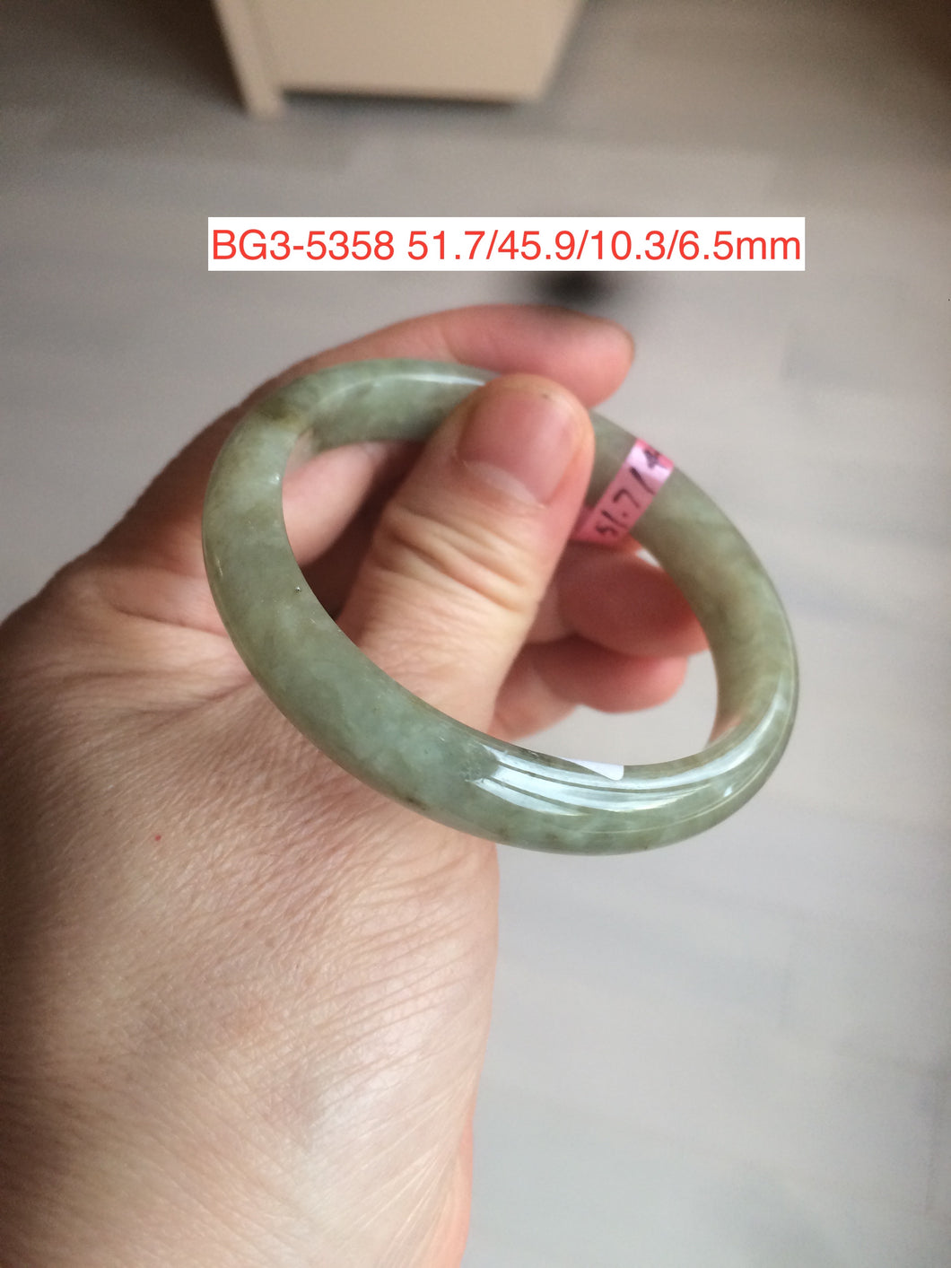 45-49.2mm Type A 100% Natural light green/yellow/gray Jadeite Jade bangle for little kids/small adult hand BG3