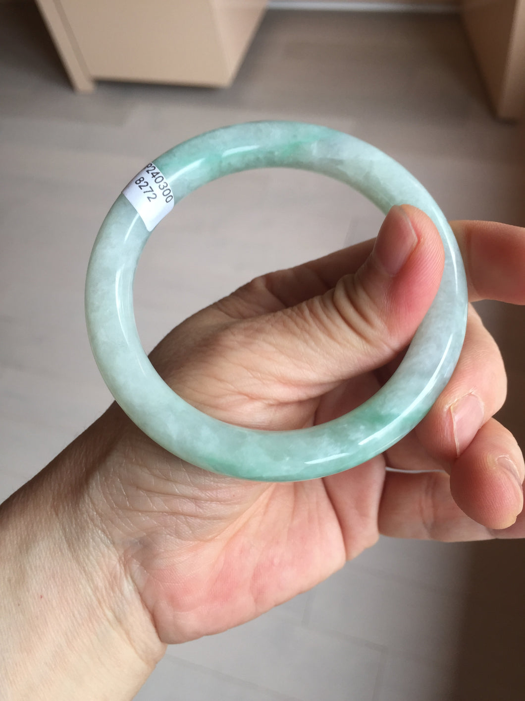 56.5mm 100% natural type A white/sunny green round cut jadeite jade bangle BL109