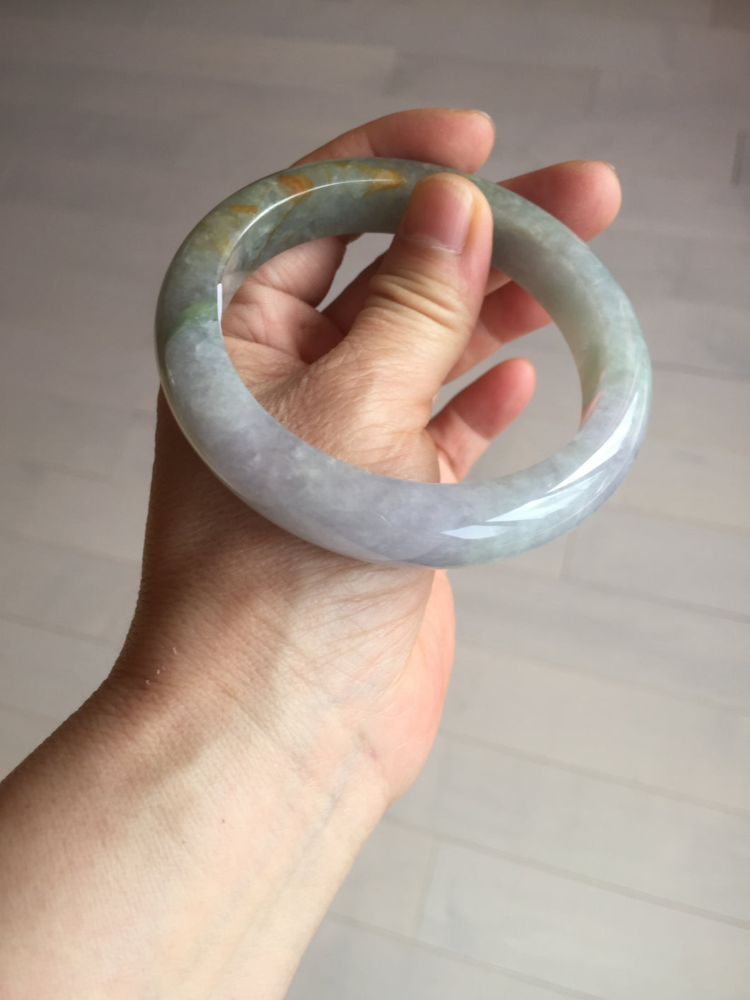 61mm Certified Type A 100% Natural white/light purple/brown/yellow/gray (FU LU SHOU) Jadeite Jade bangle BF106-8636