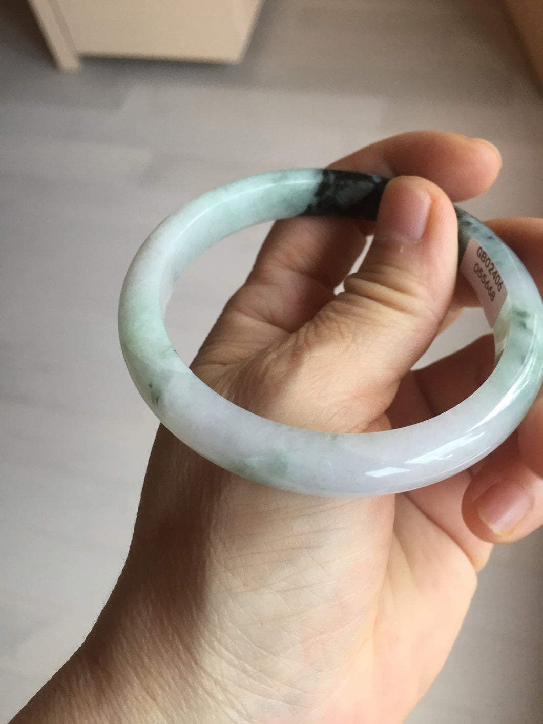 57.2mm certified Type A 100% Natural icy watery light green sunny green purple Jadeite Jade bangle BQ64-5668