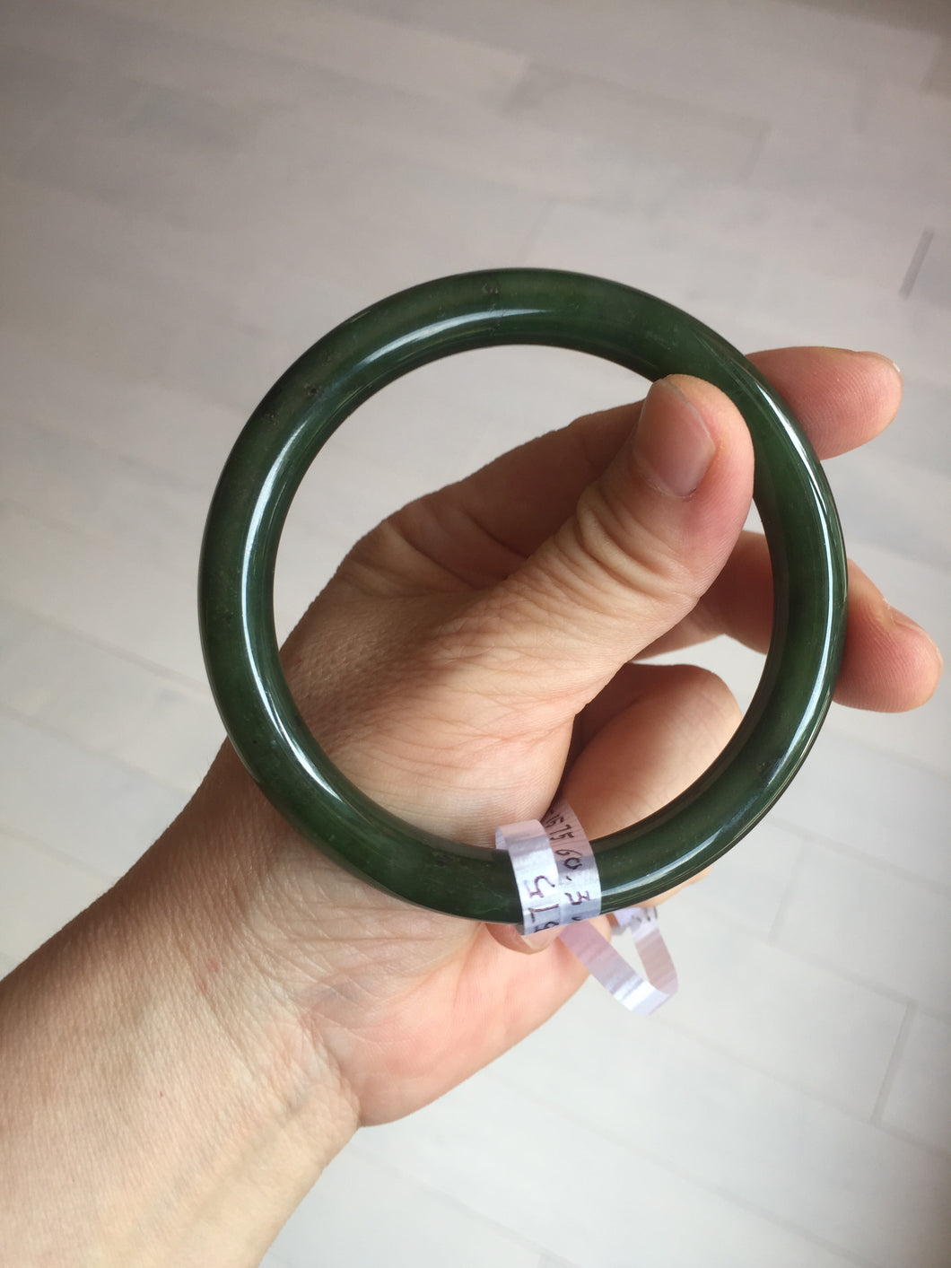 60.5mm certified 100% Natural dark green/black round cut nephrite Jade(碧玉)  bangle HN13-1575