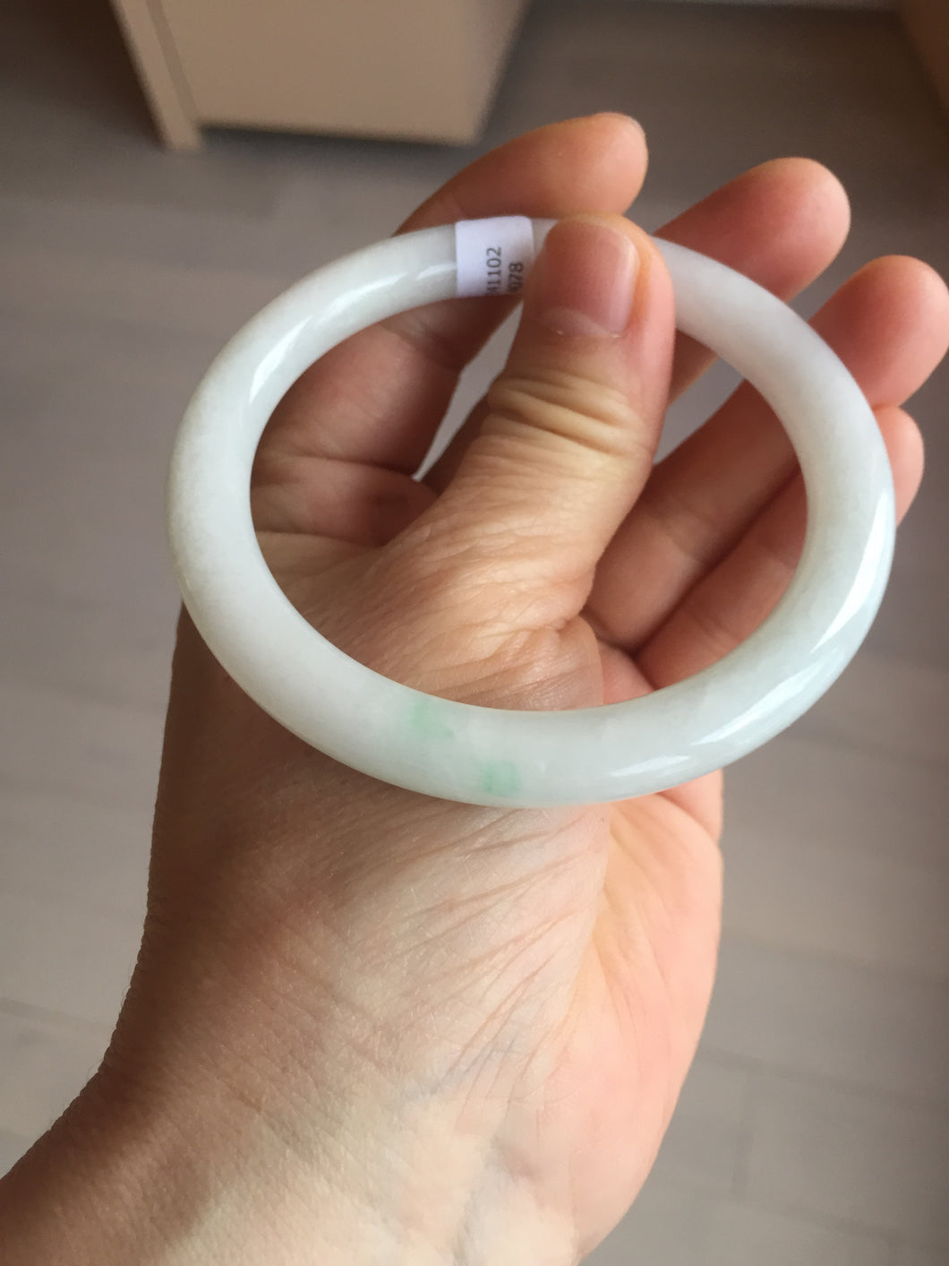 57.5mm Certified Type A 100% Natural sunny green white round cut Jadeite Jade bangle BF142-4078