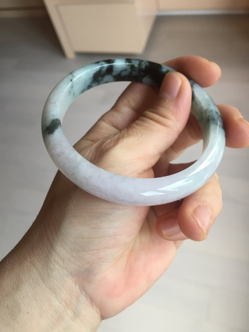 60.2mm certified Type A 100% Natural icy watery light green sunny green purple Jadeite Jade bangle BQ66-5664