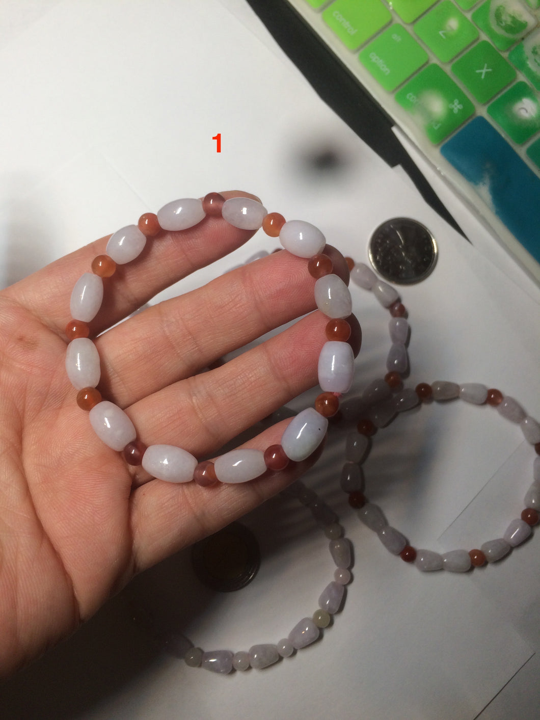 100% natural type A light purple/white water drop/olive jadeite jade bead bracelet BK58