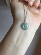 Load image into Gallery viewer, 12.9mm Type A 100% Natural icy watery dark green gray (淡油青) dainty Jadeite Jade Safety Guardian Button donuts pendant PA159
