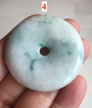 Load image into Gallery viewer, 40-43mm Type A 100% Natural green light brown Jadeite Jade Safety Guardian Button donuts Pendant group BP110
