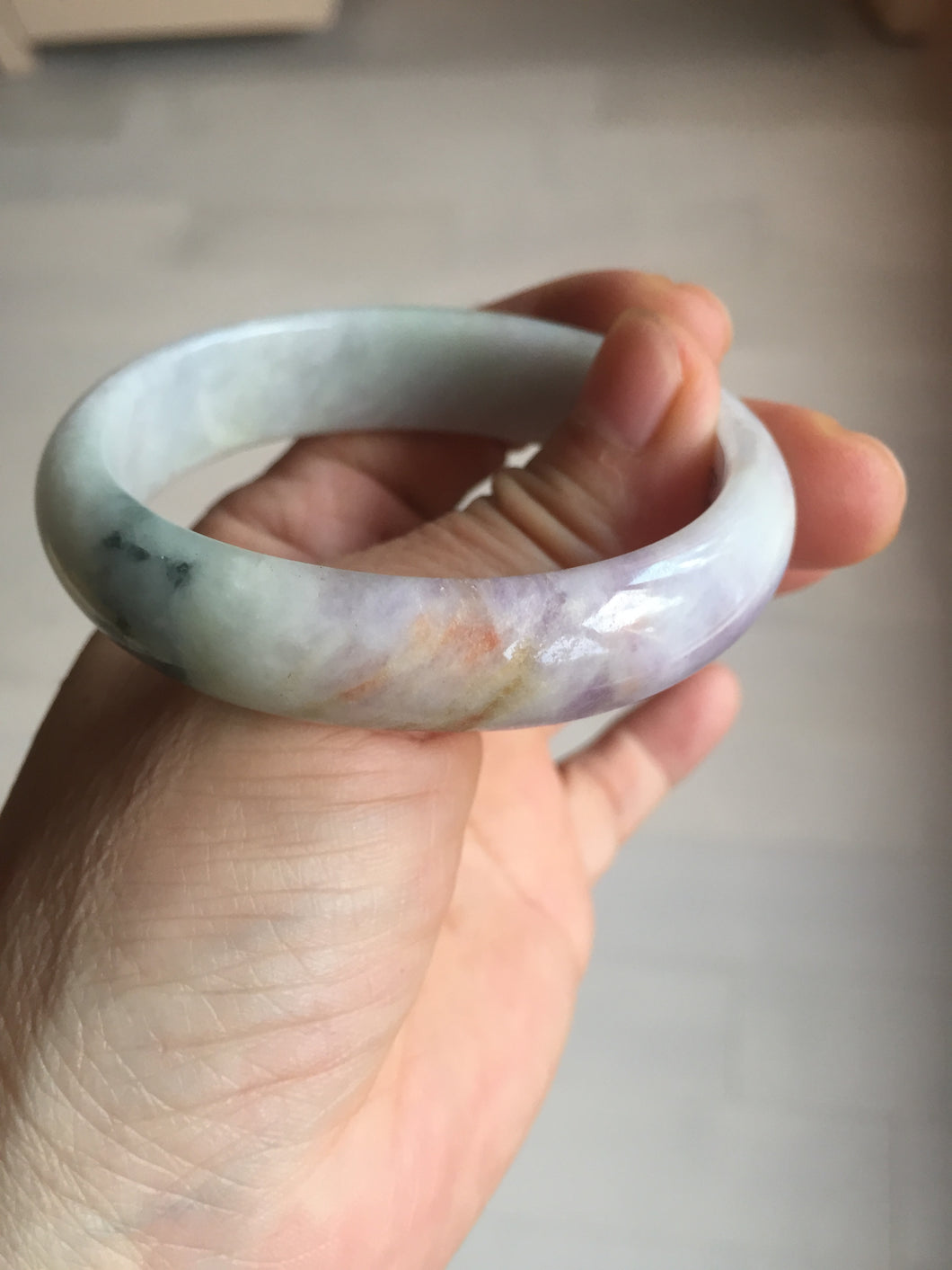 50mm certified Type A 100% Natural light green purple yellow oval Jadeite Jade bangle BQ54-8192