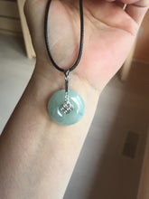 Load image into Gallery viewer, 22.9mm Type A 100% Natural white with green floating flowers Jadeite Safety Guardian Button donuts pendant PD13
