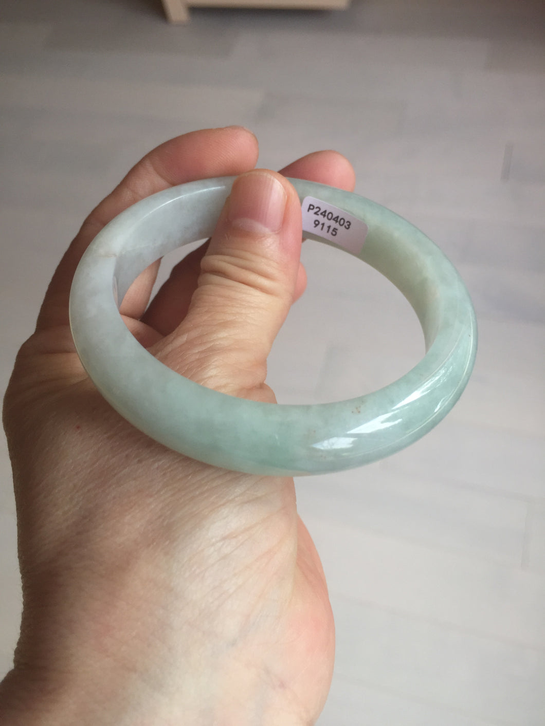 58.8mm Certified Type A 100% Natural icy watery green white Jadeite Jade bangle BH86-9115