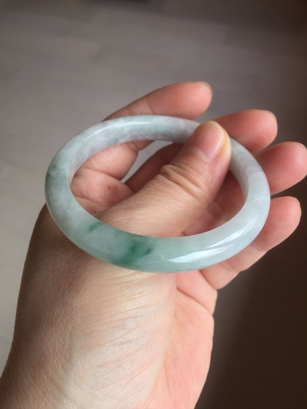 52.8mm Certificated 100% natural type A sunny green/white jadeite jade bangle AU30-1325