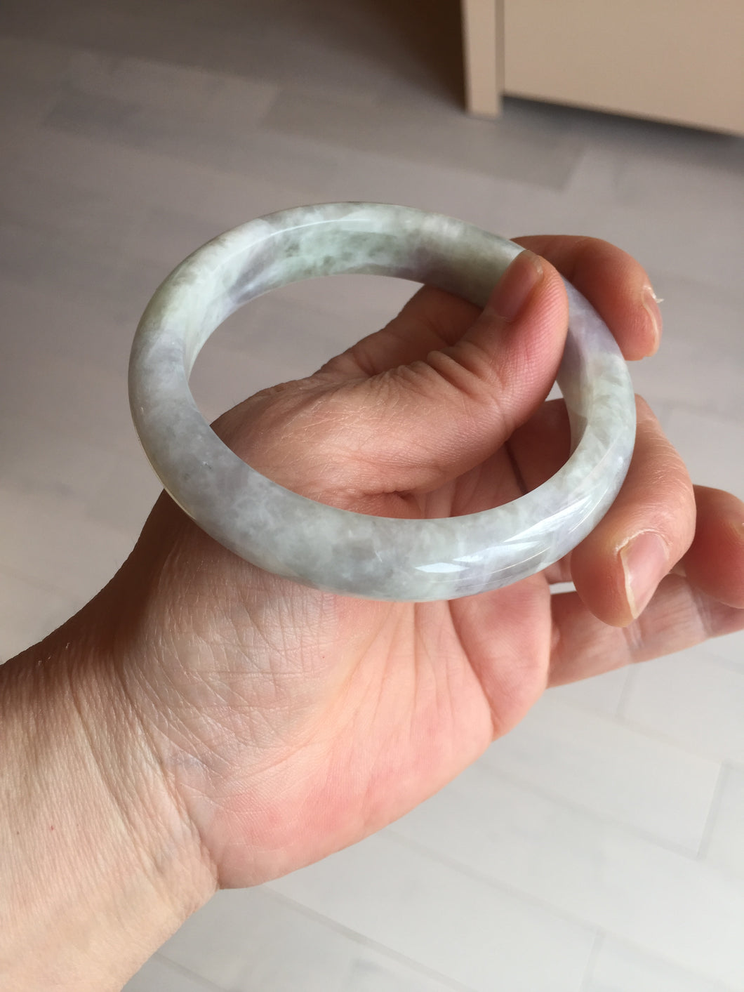 58.5mm Certified Type A 100% Natural white/light purple/green Jadeite Jade bangle BF121-1927