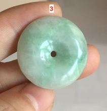 Load image into Gallery viewer, 23.5-27.7mm 100% Natural apple green/white jadeite Jade Safety Guardian Button(donut) Pendant group BK112
