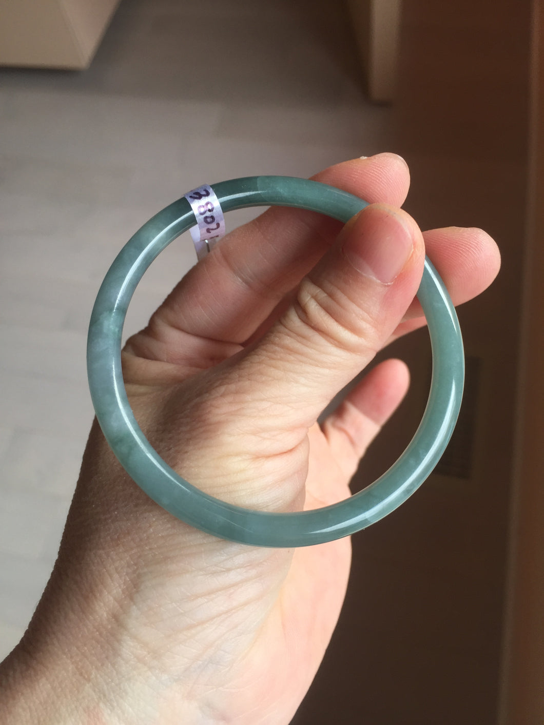 58.8mm Certified Type A 100% Natural light green/blue/gray Guatemala slim round cut Jadeite bangle BP214-3802