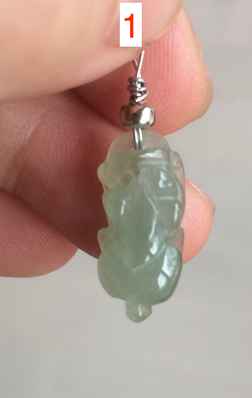100% natural type A icy watery extra small jadeite jade green/white 3D PiXiu(貔貅) pendant BG10