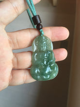 Load image into Gallery viewer, 100% natural grade A icy watery dark green gray jadeite jade Guanyin pendants PB202
