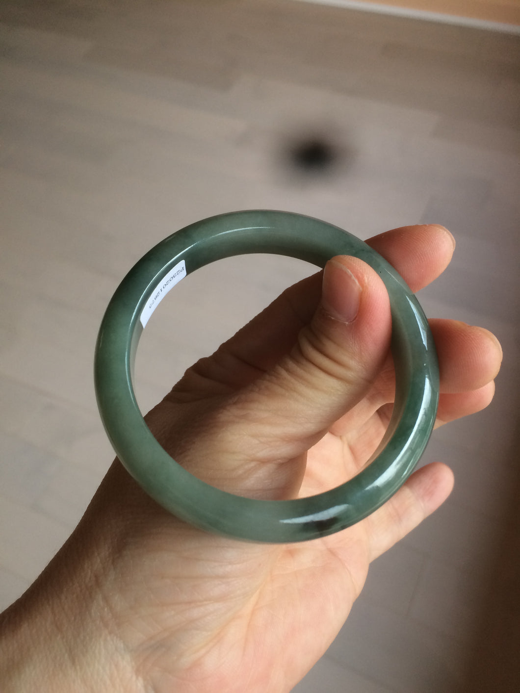 54.8mm certified type A 100% Natural oily dark green/gray Jadeite Jade bangle M90-2873