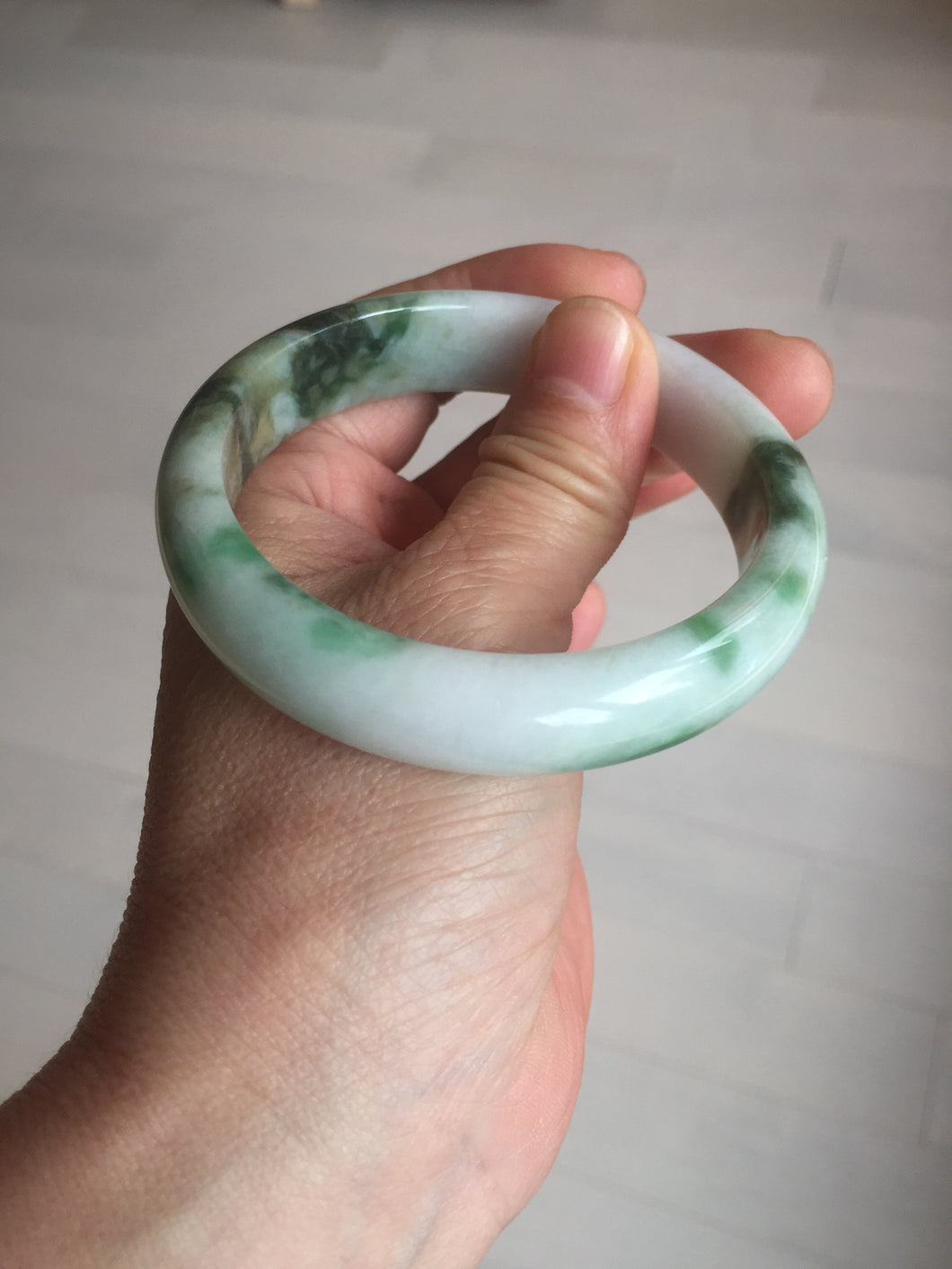 57.7mm certified Type A 100% Natural sunny green yellow brown white Jadeite Jade bangle D136-1720