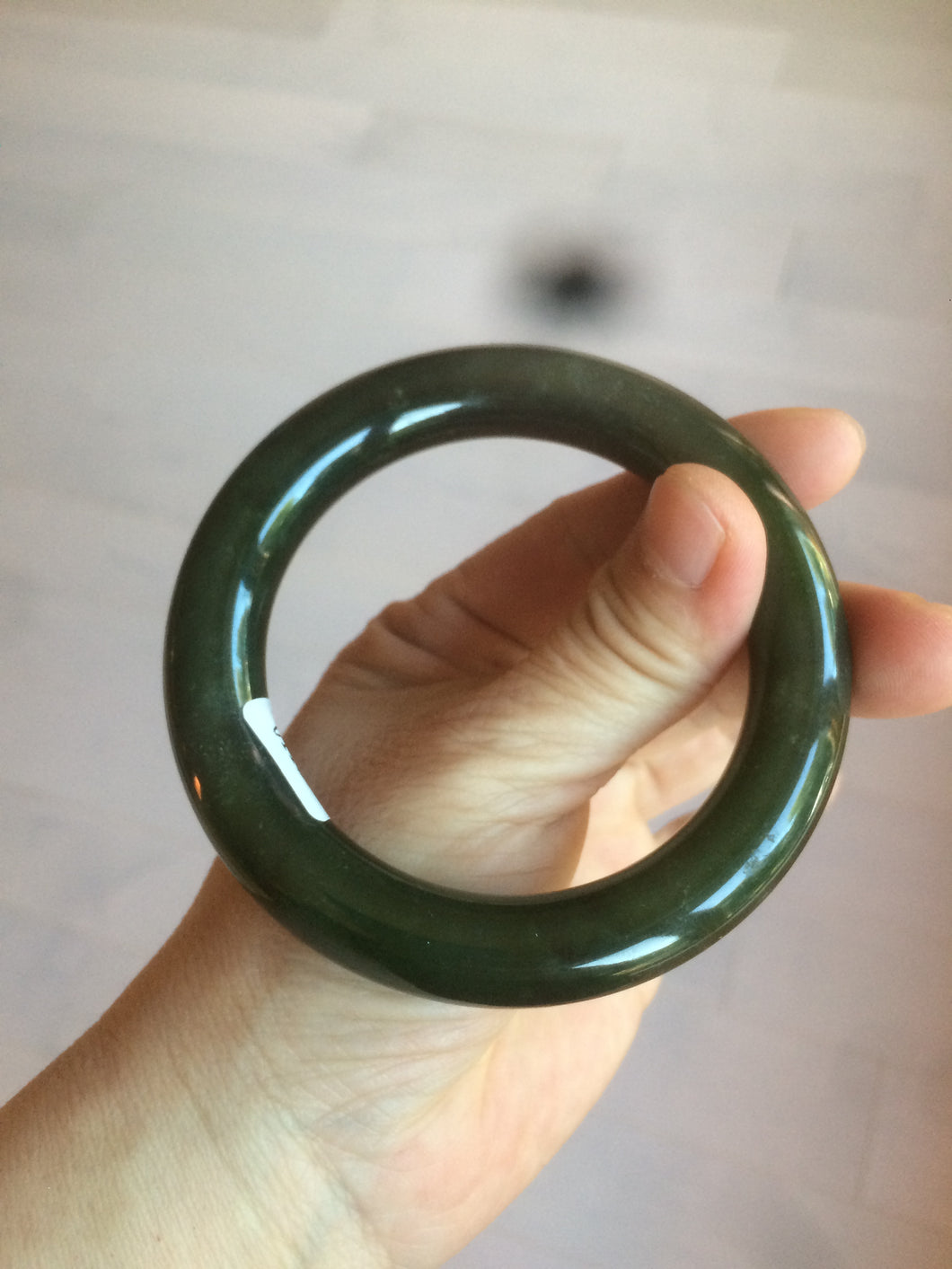 57.4mm certified 100% Natural dark green/black round cut nephrite Hetian Jade(碧玉)  bangle HT90-0118