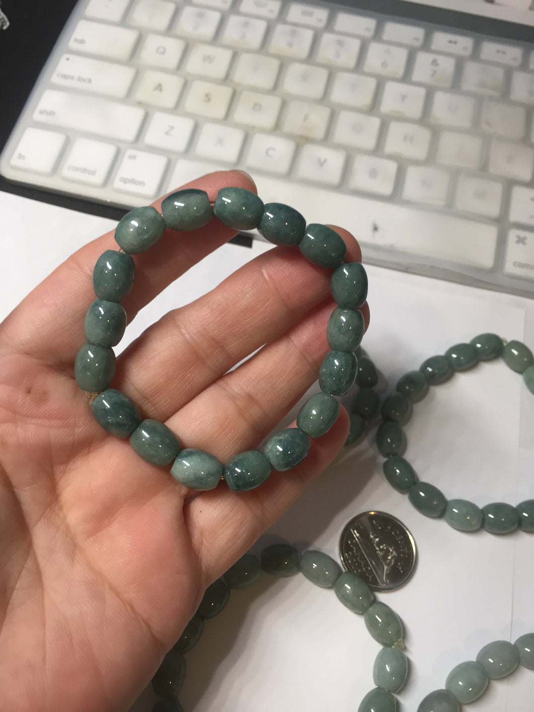 9.8x8mm 100% natural type A light green blue olive(Lulutong) jadeite beads bracelet group Bp188