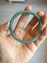Load image into Gallery viewer, 55.5mm Certified Type A 100% Natural icy watery deep sea dark green/ blue/ gray/ black Guatemala slim round cut Jadeite bangle PC66-7043
