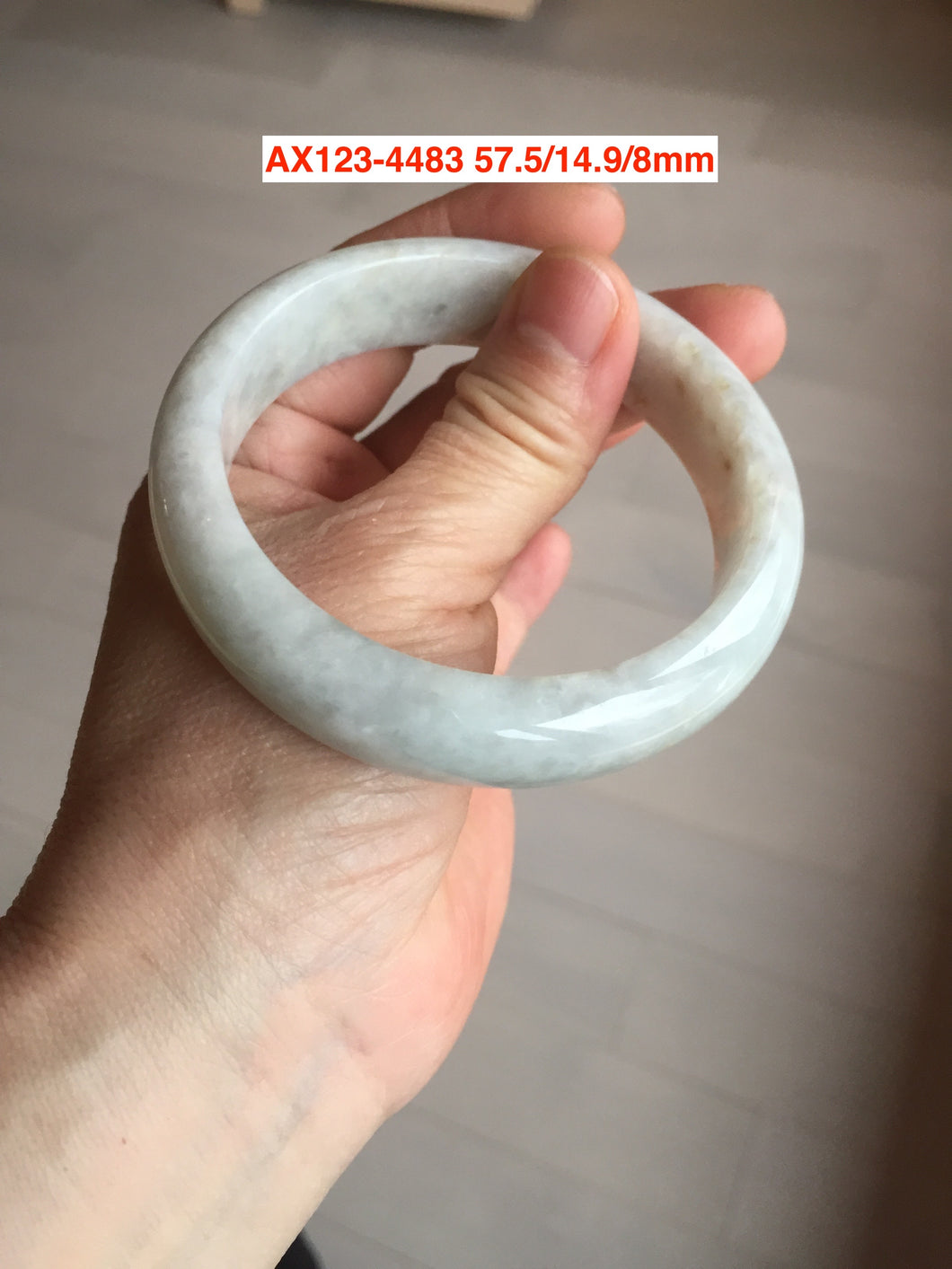 Shopify only. 57.5mm Certified Type A 100% Natural light green white jadeite jade bangle AX123-4483 add on item.