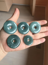 Load image into Gallery viewer, 27-33mm Type A 100% Natural dark green blue Guatemala Jadeite Safety Guardian Button donuts pendant BP179
