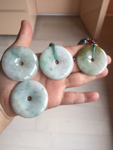 Load image into Gallery viewer, 40-43mm Type A 100% Natural green light brown Jadeite Jade Safety Guardian Button donuts Pendant group BP110
