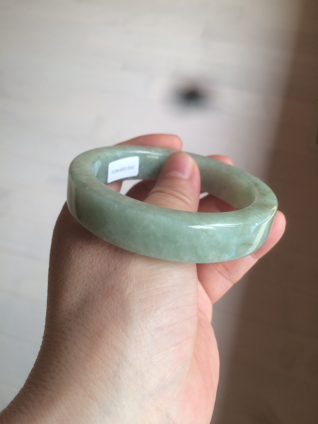 55.7mm certified type A 100% Natural light green/gray square style Jadeite Jade bangle AX100-1500