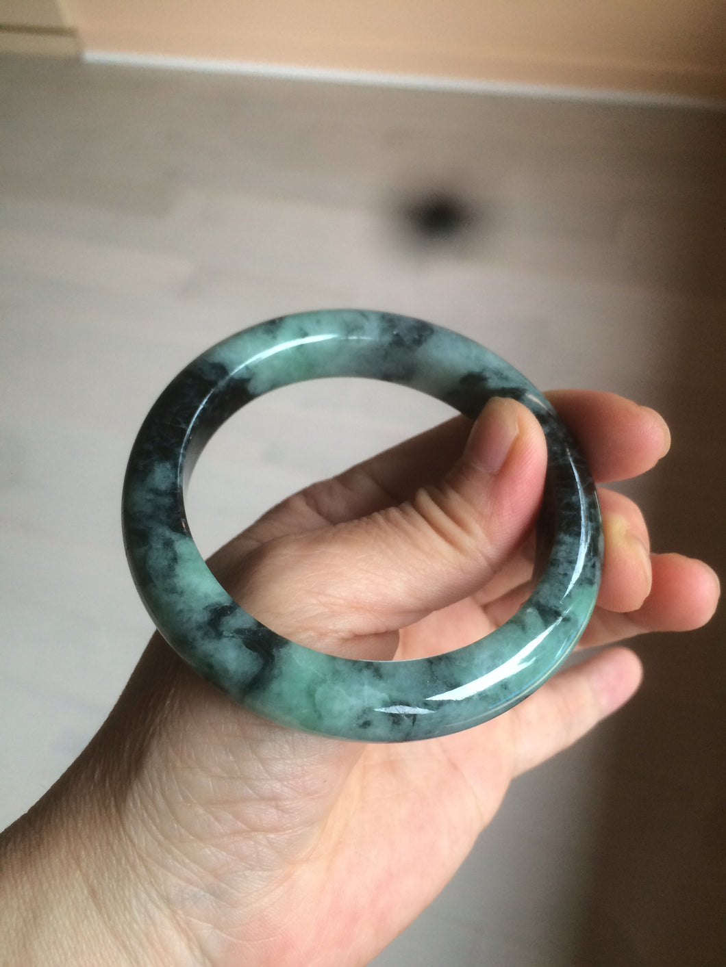 55.5mm Certified Type A 100% Natural dark green/blue/black Jadeite Jade bangle AZ48-9770