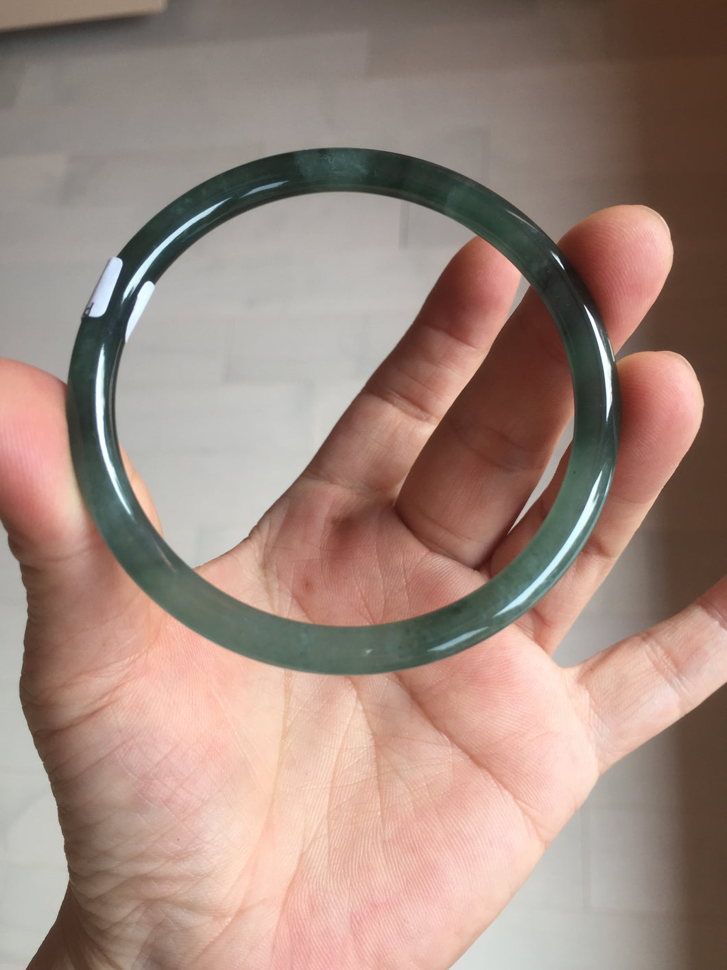 60mm Certified Type A 100% Natural icy watery deep sea dark green/blue/gray/black slim round cut Guatemala Jadeite bangle BP104-3869