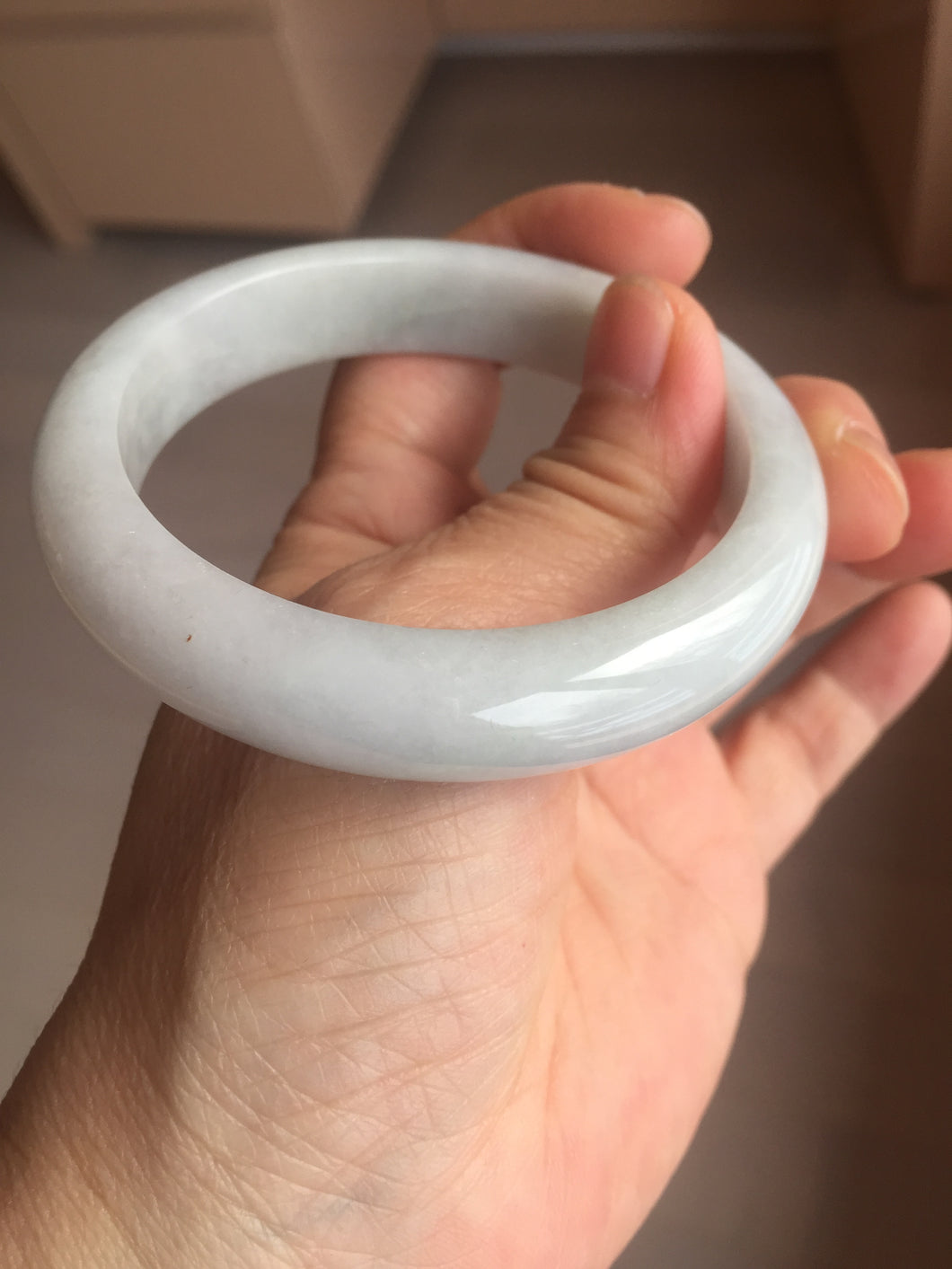 56.9mm Certified Type A 100% Natural light green white Jadeite bangle X156