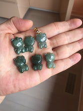 Load image into Gallery viewer, Type A 100% Natural oily dark green/light green/white jadeite jade cat kitty pendant PB118
