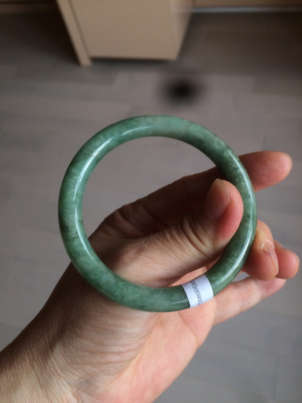 54.3mm Certified 100% natural Type A dark green/brown round cut jadeite jade bangle BF56-5365