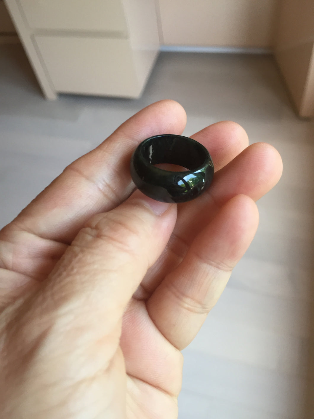 17.1mm size 6 3/4 100% natural type A black/dark green (Mocui, 墨翠) broad jadeite jade band ring thumb ring BK105