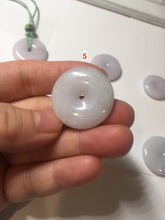 Load image into Gallery viewer, 22.3-26.6mm Type A 100% Natural light purple white Jadeite Jade Safety Guardian Button donuts Pendant BF136
