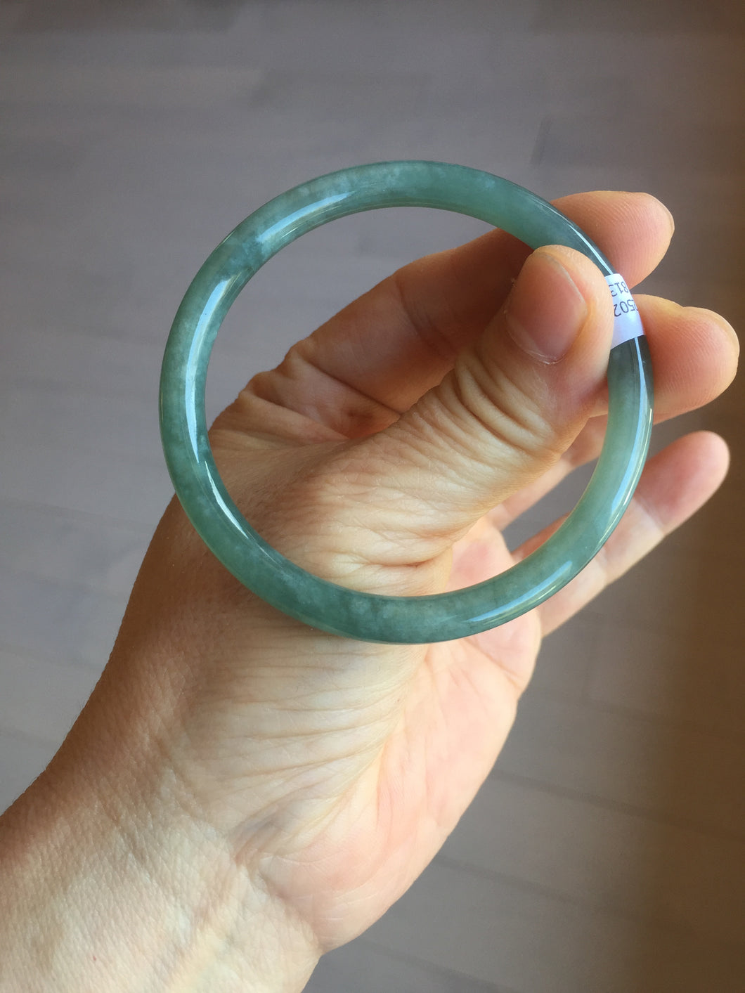 52.5mm Certified Type A 100% Natural icy watery deep sea dark green/blue/gray/black Guatemala slim round cut Jadeite bangle PB141-8130