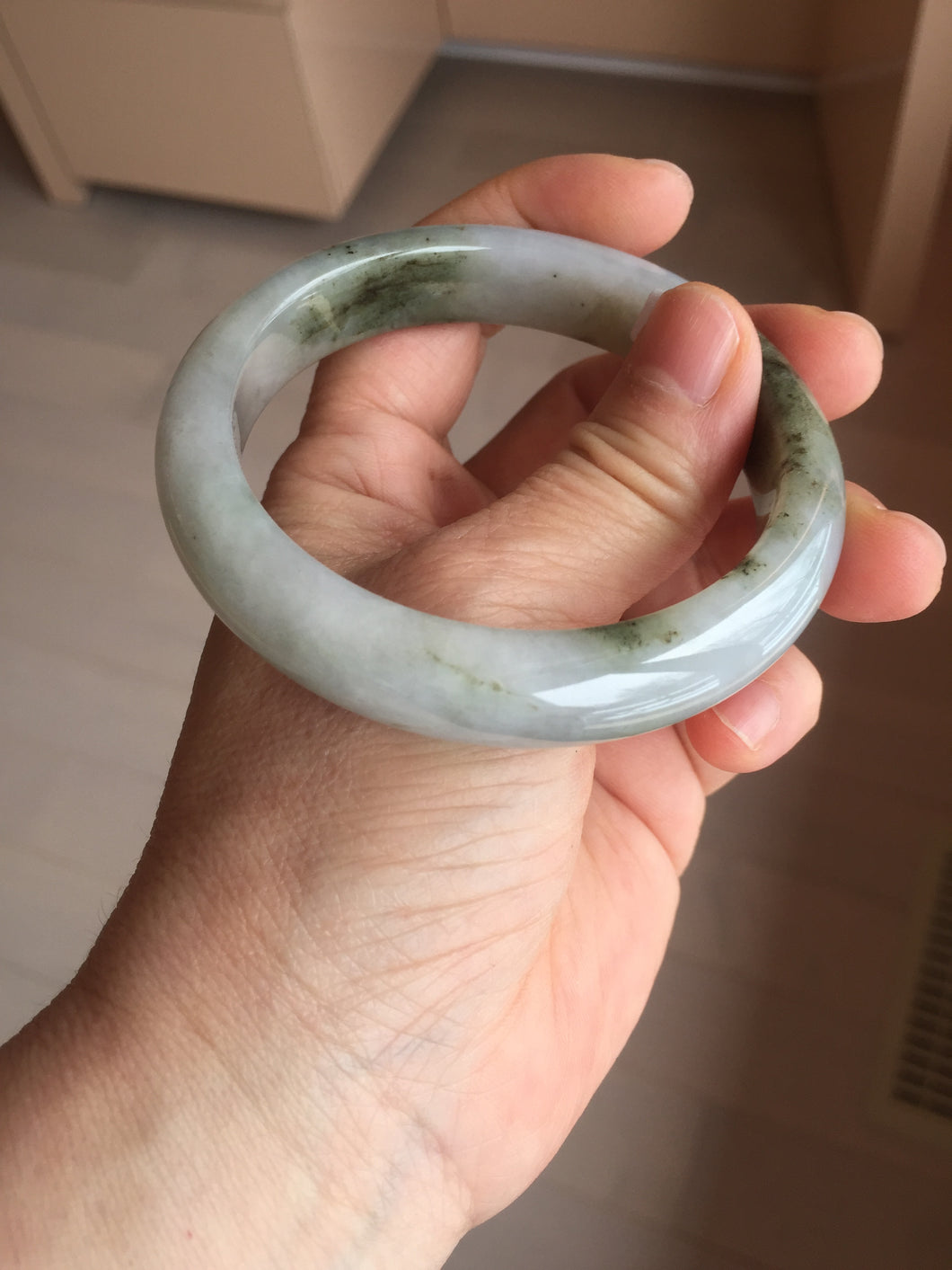 57.7mm certified Type A 100% Natural dark green brown white with floating seaweed Jadeite Jade bangle BS24-7692