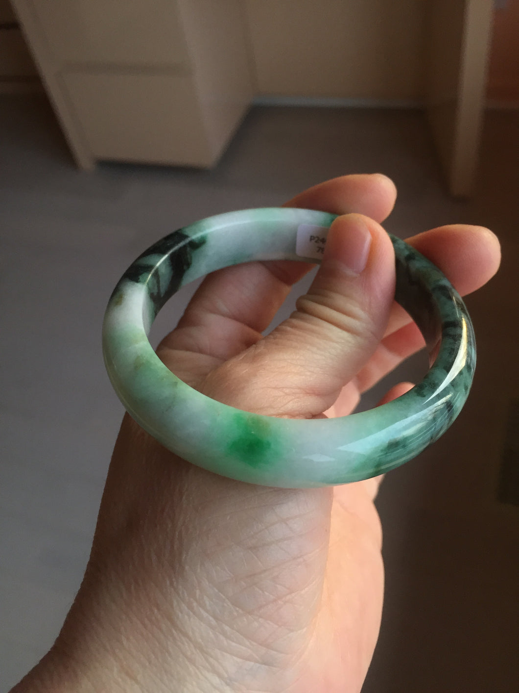 56mm certified Type A 100% Natural sunny green/dark green/jungle green/light purple Jadeite Jade bangle AQ85-7885