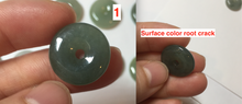 Load image into Gallery viewer, 17.8mm Type A 100% Natural icy watery dark green white gray Jadeite Jade Safety Guardian Button donuts Pendant group PB151
