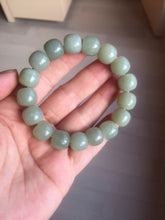 Load image into Gallery viewer, 12x10.7mm 100% Natural light green/yellow vintage style nephrite Hetian Jade bead bracelet HE98
