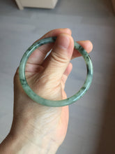 Load image into Gallery viewer, 55.6mm Certified Type A 100% Natural green/black/gray with dark green floating flowers slim round cut Jadeite bangle PD45-5754
