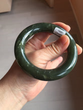 Load image into Gallery viewer, 55.5mm certified 100% Natural dark green/gray/black chubby round cut nephrite Hetian Jade bangle HF85-0882
