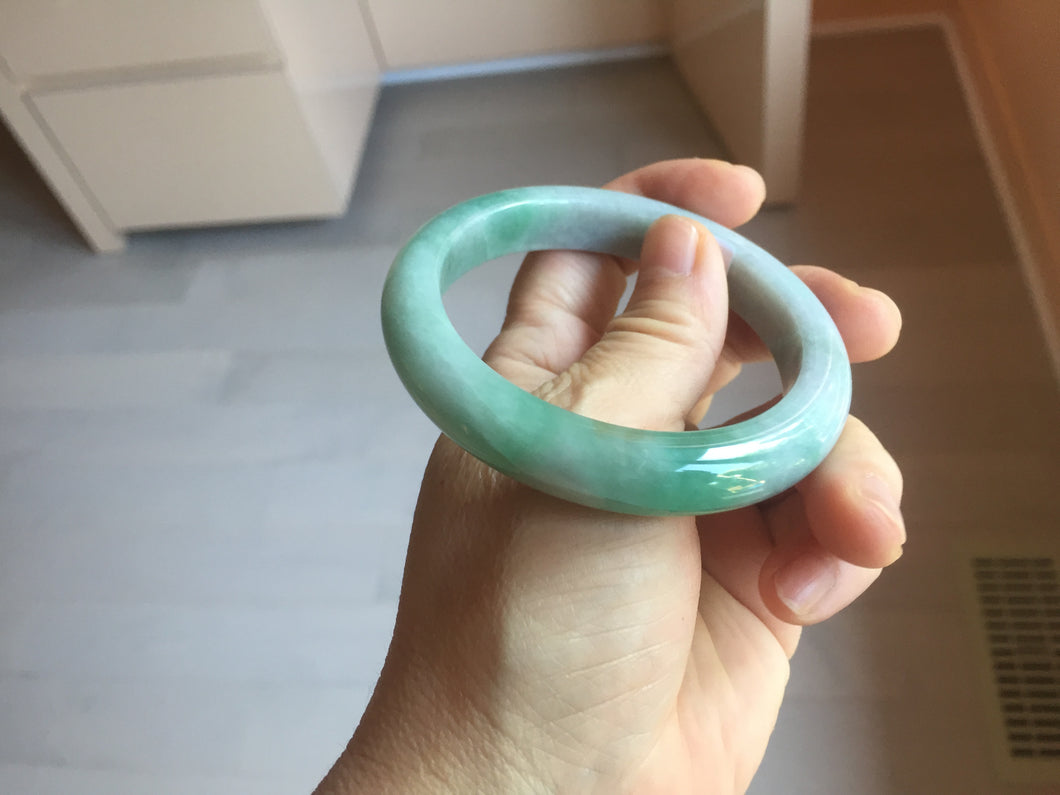 56.9mm certified 100% natural Type A green white gray jadeite jade bangle BP174-9549