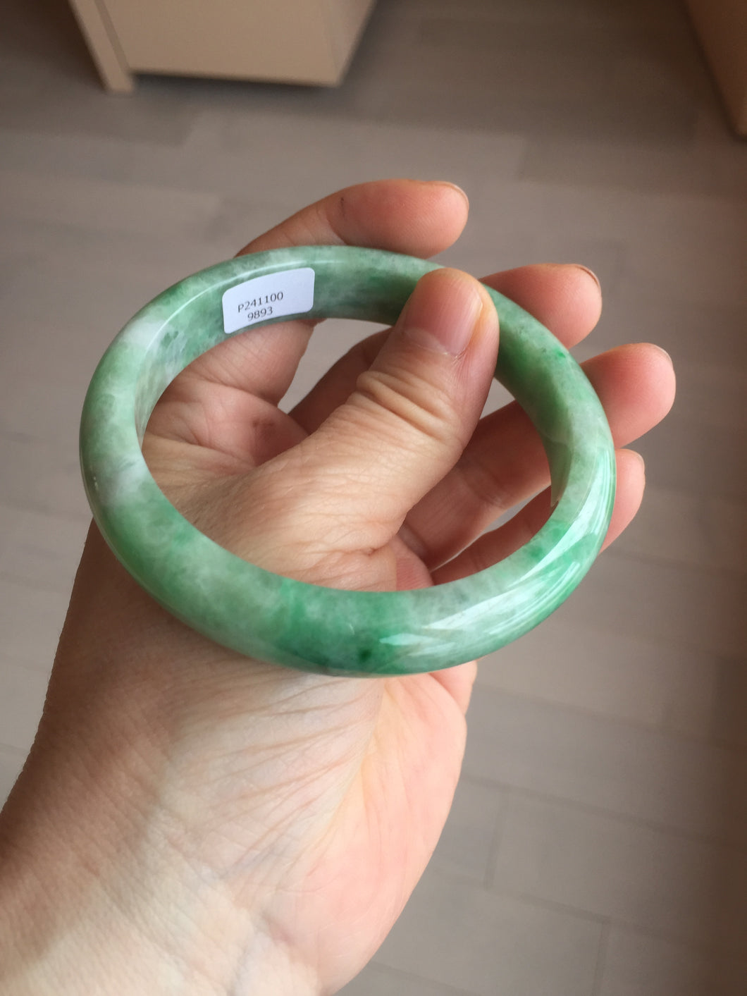 59mm certified Type A 100% Natural sunny green white gray Jadeite Jade bangle BS80-9893