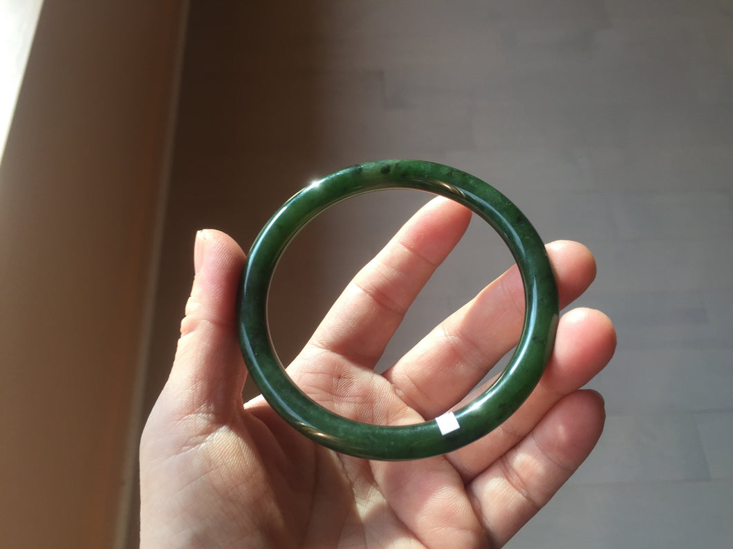62mm certified 100% Natural dark green/black round cut nephrite (碧玉)  bangle HN16-9150